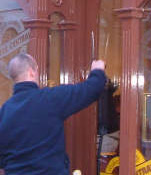 Traditional window cleaning a shop